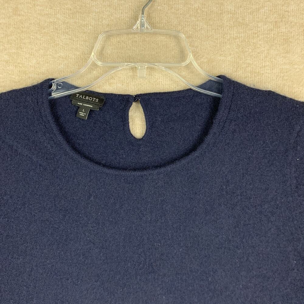 Talbots 100% Pure Cashmere Women’s Sweater Large Navy 3/4 Length Cozy Preppy - Picture 3 of 9